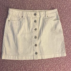 white buttoned jean mini skirt